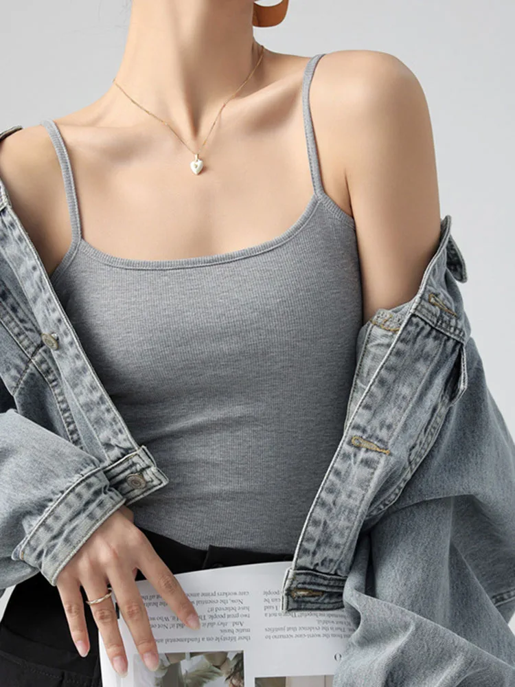 Damska koszulka na ramiączkach slim fit z dzianiny Jasnoszary