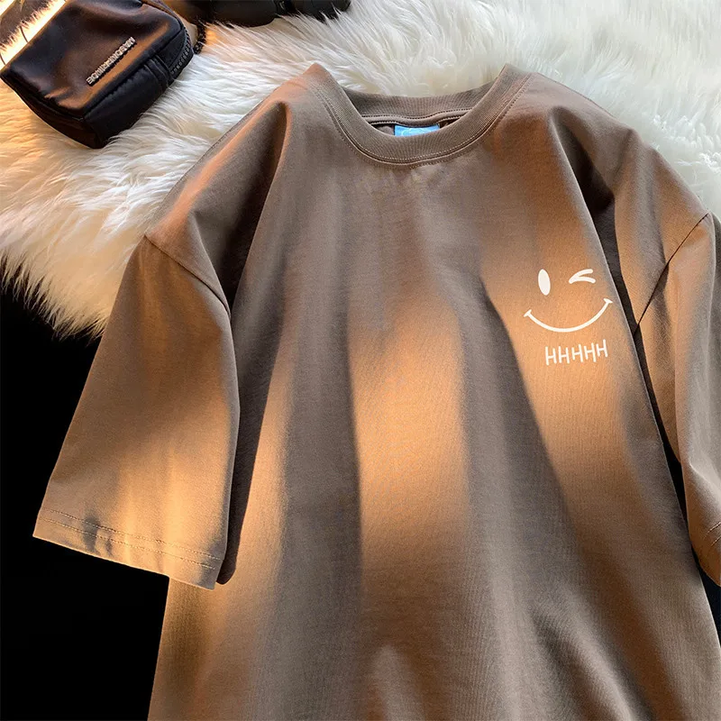 Koszulka oversize z uśmiechniętą buźką Khaki