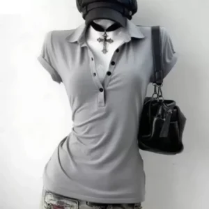 Koszulka polo z krótkim rękawem w stylu vintage Szary