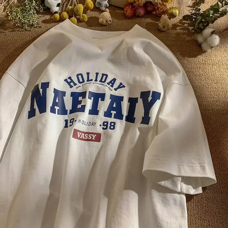 Koszulka unisex Y2K luźna estetyka Harajuku lato Biały