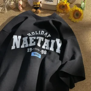 Koszulka unisex Y2K luźna estetyka Harajuku lato Czarny