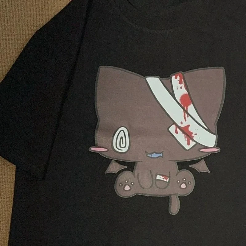 Koszulka Y2k z kreskówkowym nadrukiem streetwear Beżowy