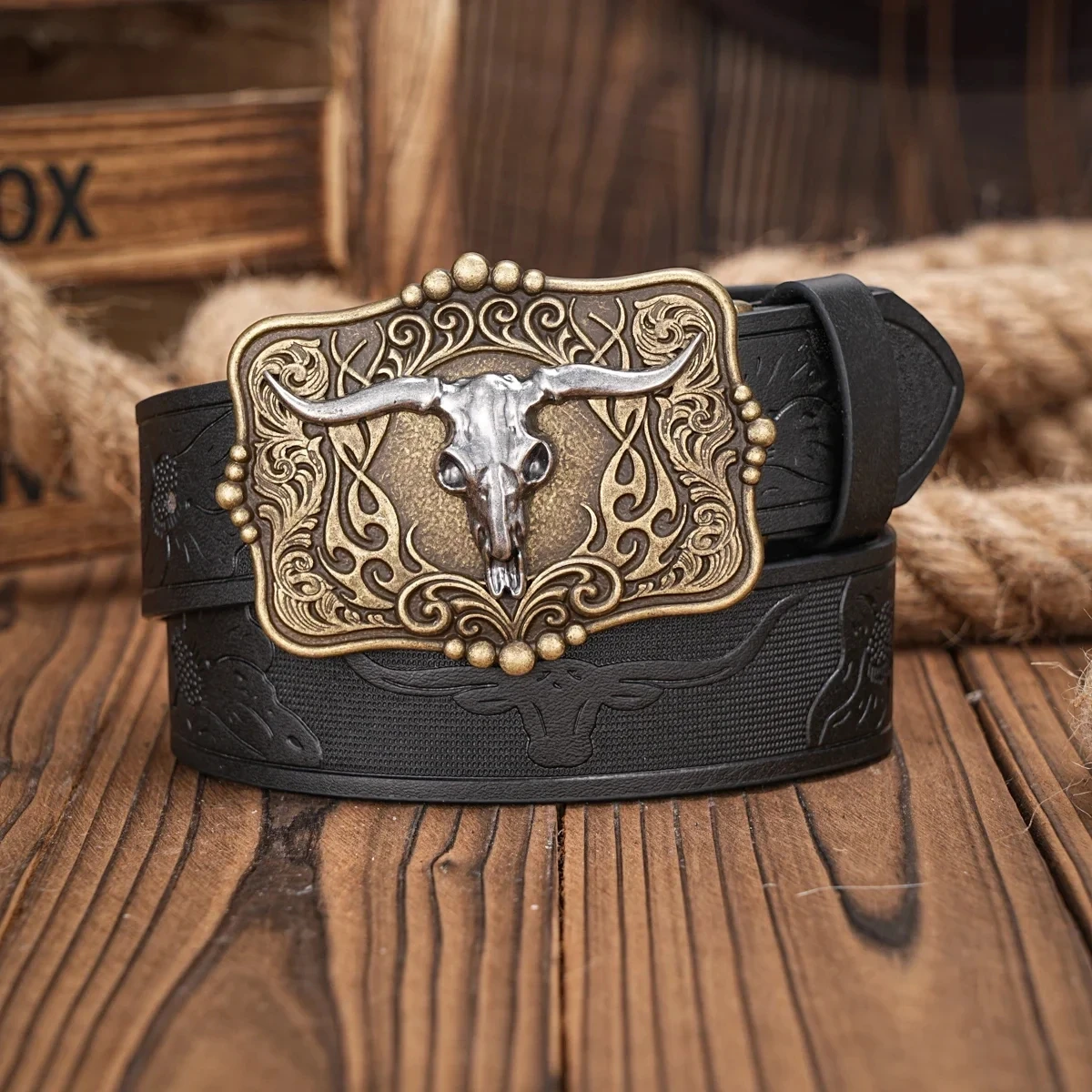Kowbojski pasek western do jeansów w stylu country Czarny