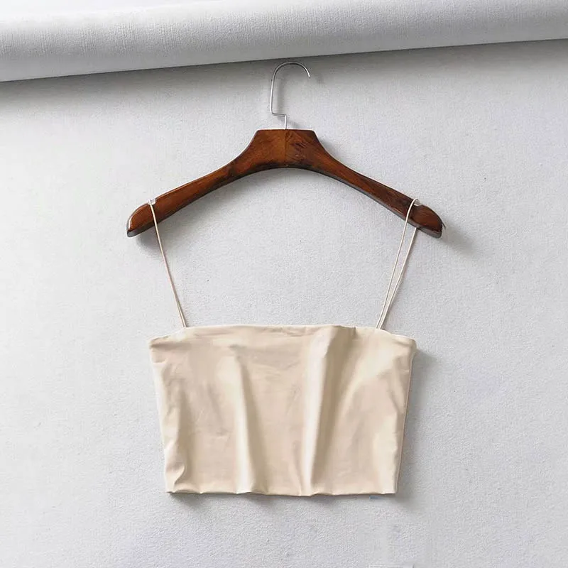 Krótki bawełniany tank top na imprezę i bar Beżowy