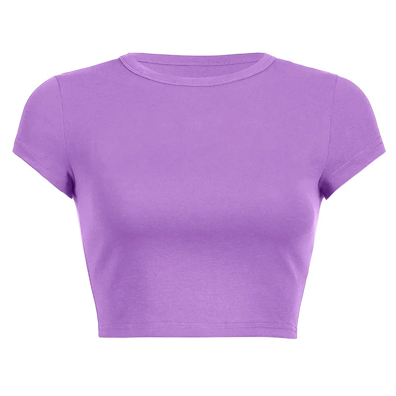 Krótki crop top damski w stylu vintage Harajuku Lawenda