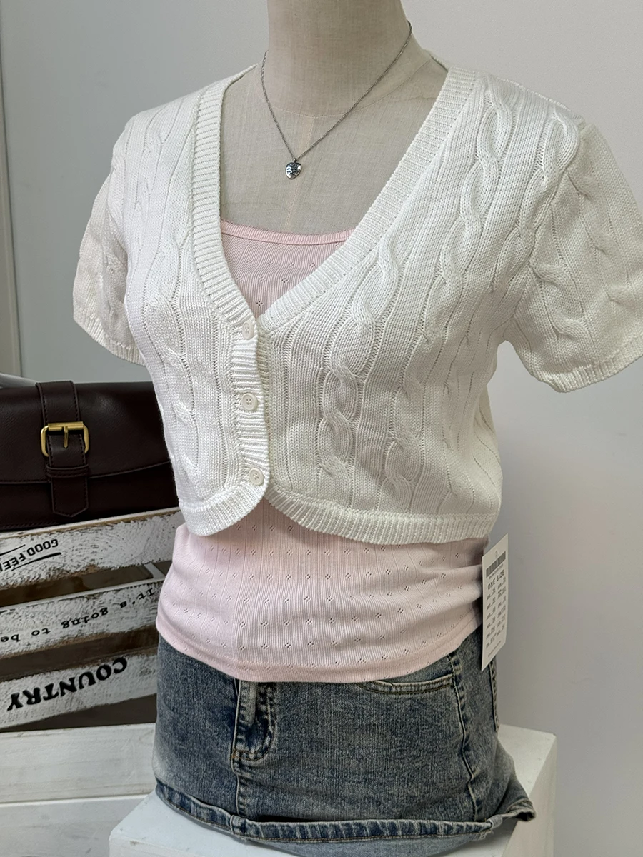 Krótki kardigan damski z efektem skrętu – styl Y2K vintage żółty