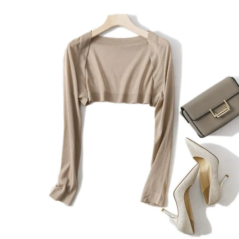 Krótki kardigan shrug damski fairycore letni Khaki