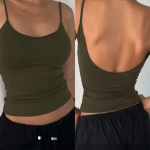 Krótki top bez pleców Y2K Streetwear letni casualowy Armijna zieleń