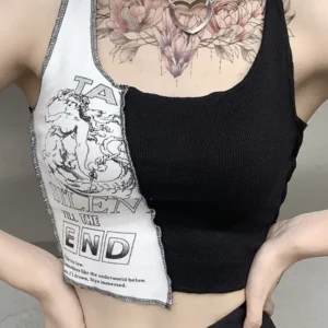 Krótki top bez rękawów w stylu streetwear Czarny