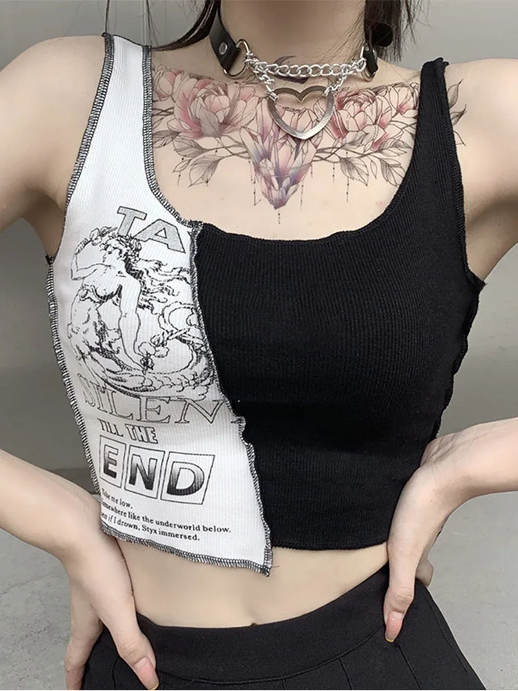 Krótki top bez rękawów w stylu streetwear Czarny