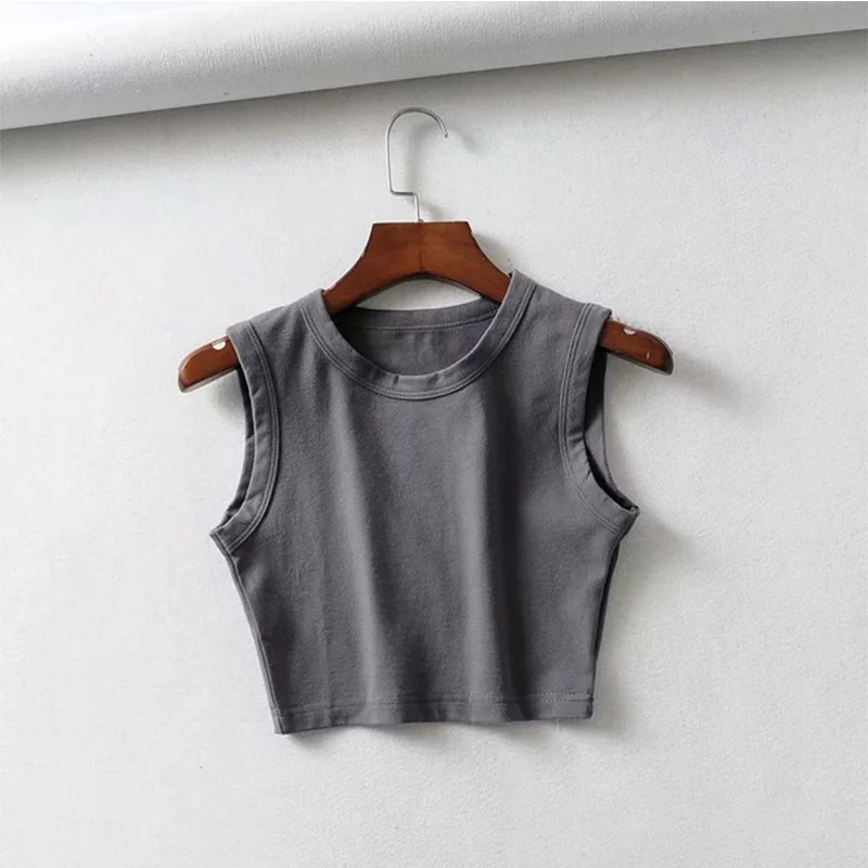 Krótki top bez rękawów w stylu streetwear Szary