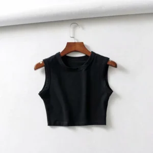 Krótki top bez rękawów w stylu streetwear Czarny