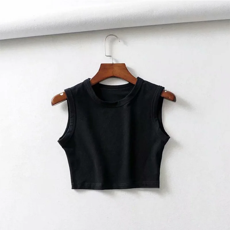 Krótki top bez rękawów w stylu streetwear Czarny