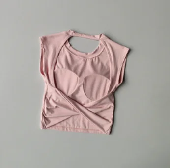 Krótki top sportowy damski z miseczkami do jogi Lightpink