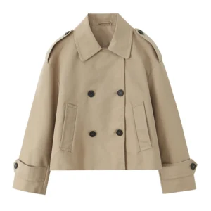 Krótki trencz damski dwurzędowy khaki vintage Khaki