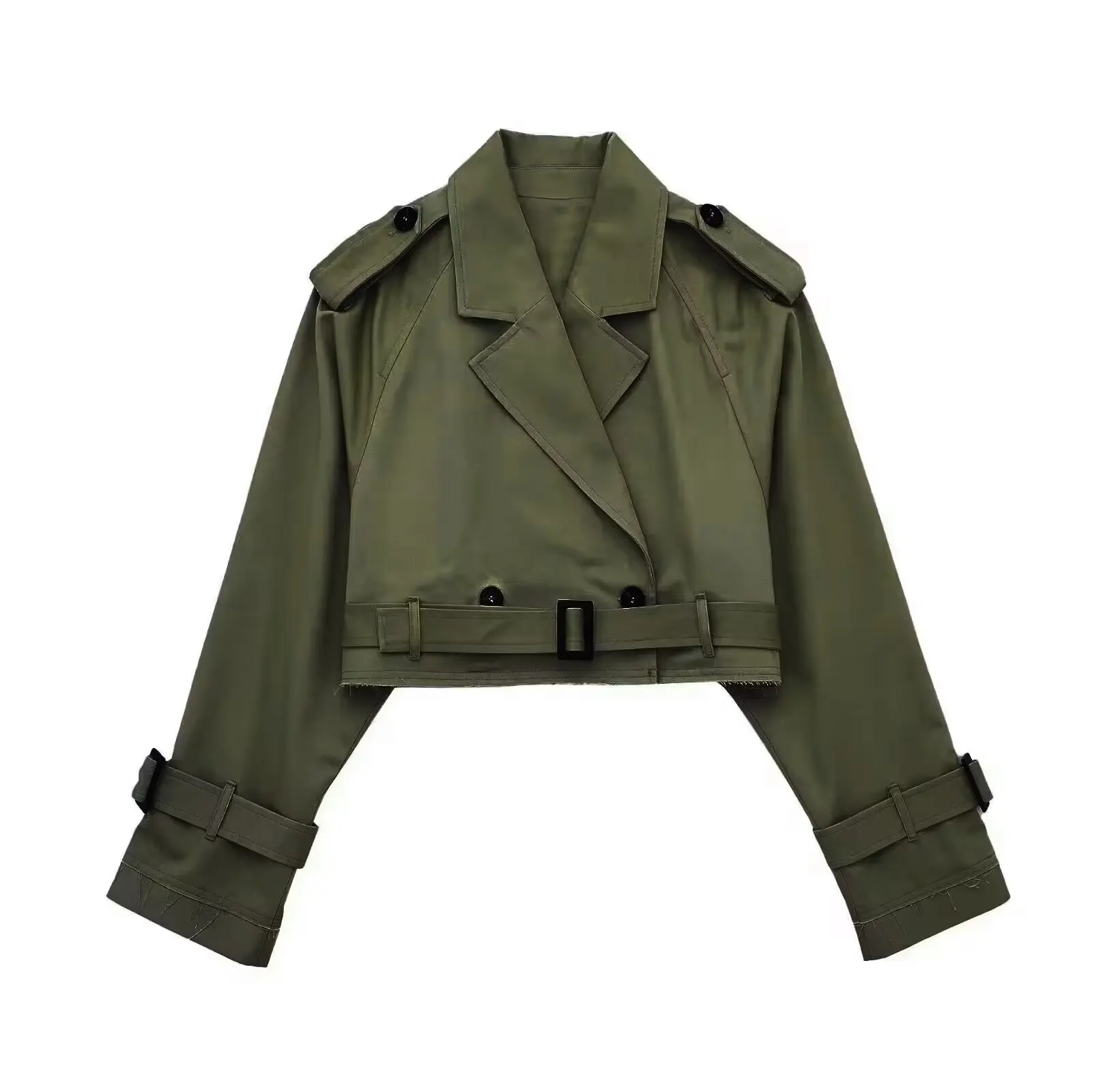 Krótki trencz dwurzędowy — wiosenna kurtka w stylu vintage Armygreen