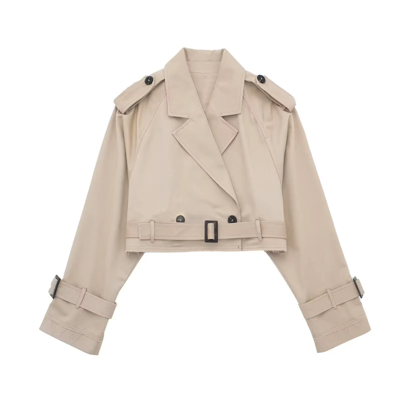 Krótki trencz dwurzędowy — wiosenna kurtka w stylu vintage Khaki