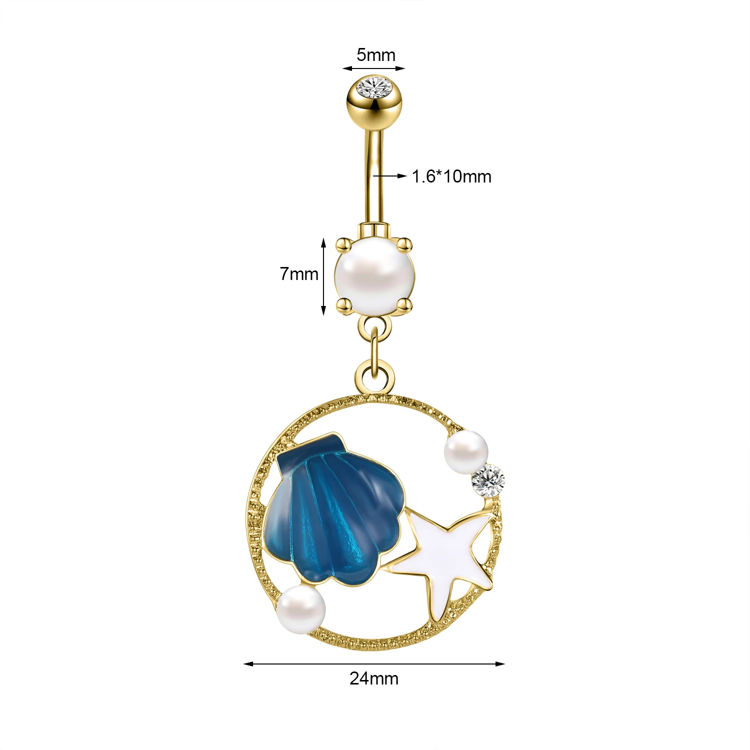 Kryształowy piercing pępka ocean perła CZ kobiety 14G Antyczna miedź platerowana