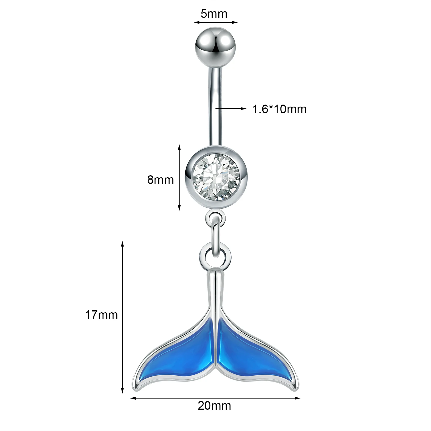 Kryształowy piercing pępka ocean perła CZ kobiety 14G Niebieski