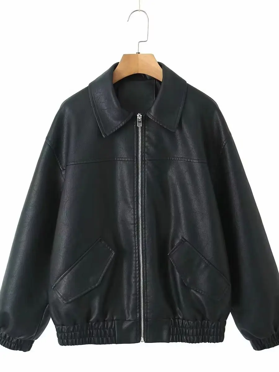 Kurtka biker ze sztucznej skóry PU streetwear damska Czarny