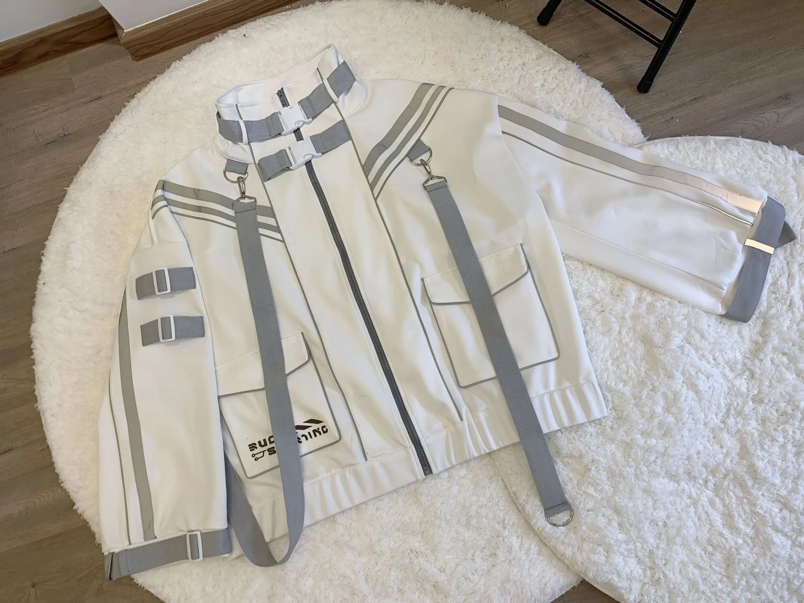 Refleksyjna kurtka oversize w stylu cyberpunk Y2K Beżowy