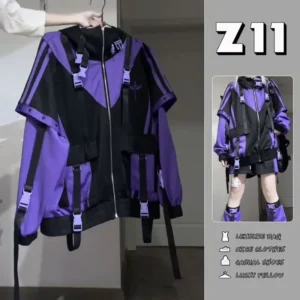 Kurtka damska streetwear Y2k oversize na zamek Beżowy