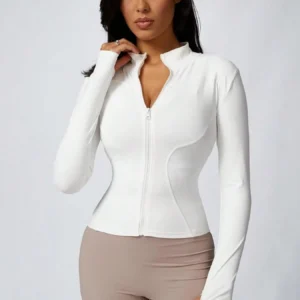Kurtka sportowa damska Fitfemme Slim Fit, szybkoschnąca, treningowa Biały
