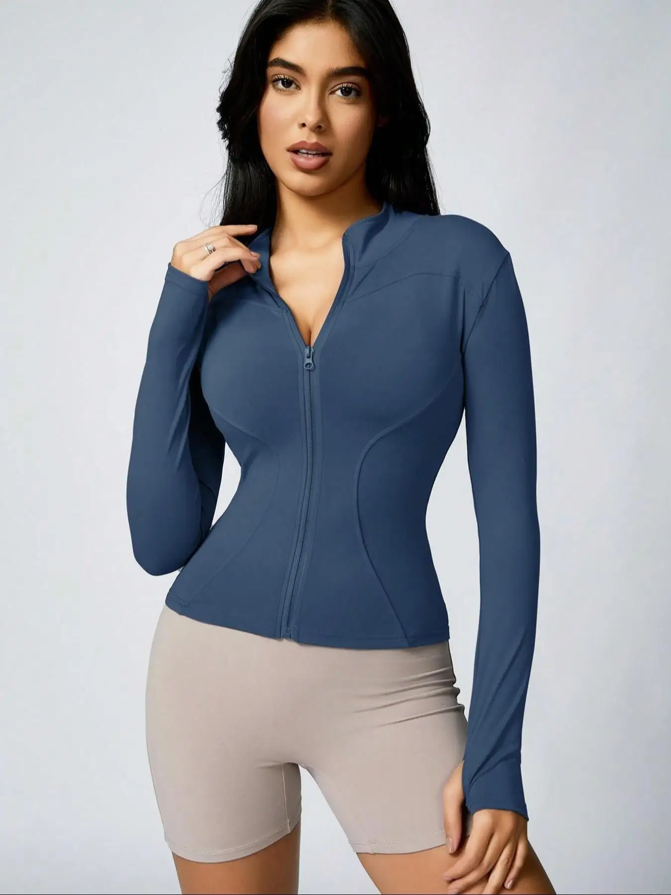 Kurtka sportowa damska Fitfemme Slim Fit, szybkoschnąca, treningowa Niebieski