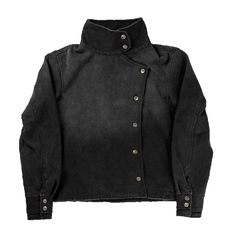 Kurtka Y2K vintage z efektem sprania unisex streetwear Czarny