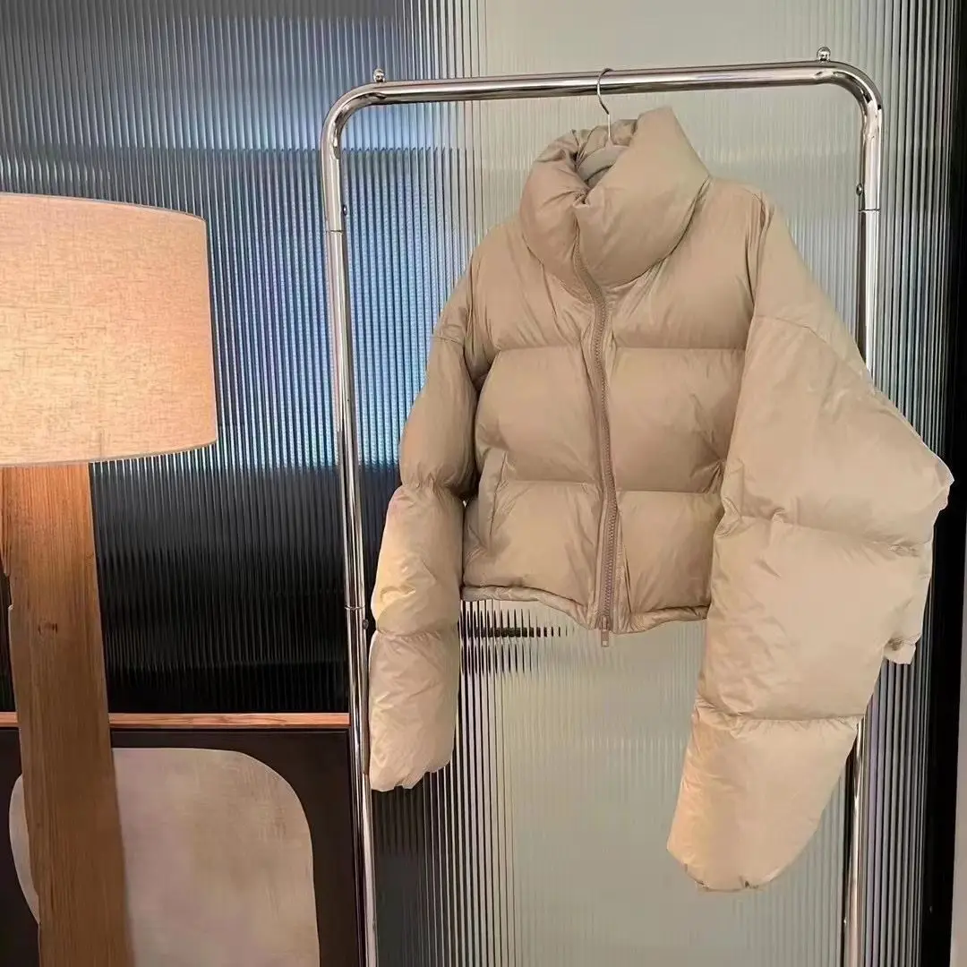 Kurtka zimowa damska koreańska ze stójką ocieplana bawełną Khaki