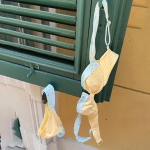 Kwiatowe bikini bandeau push-up damskie Beżowy