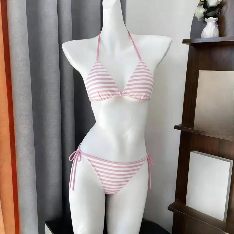Kwiatowy komplet bikini wiązany na szyi Jasny brąz