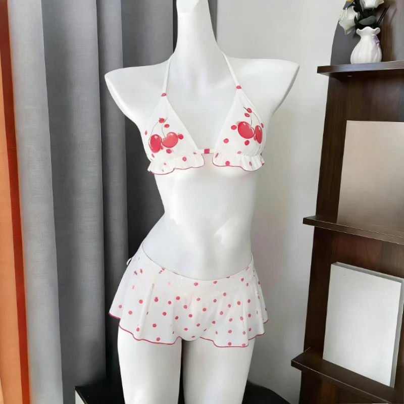 Kwiatowy komplet bikini wiązany na szyi Kolor czerwonego wina