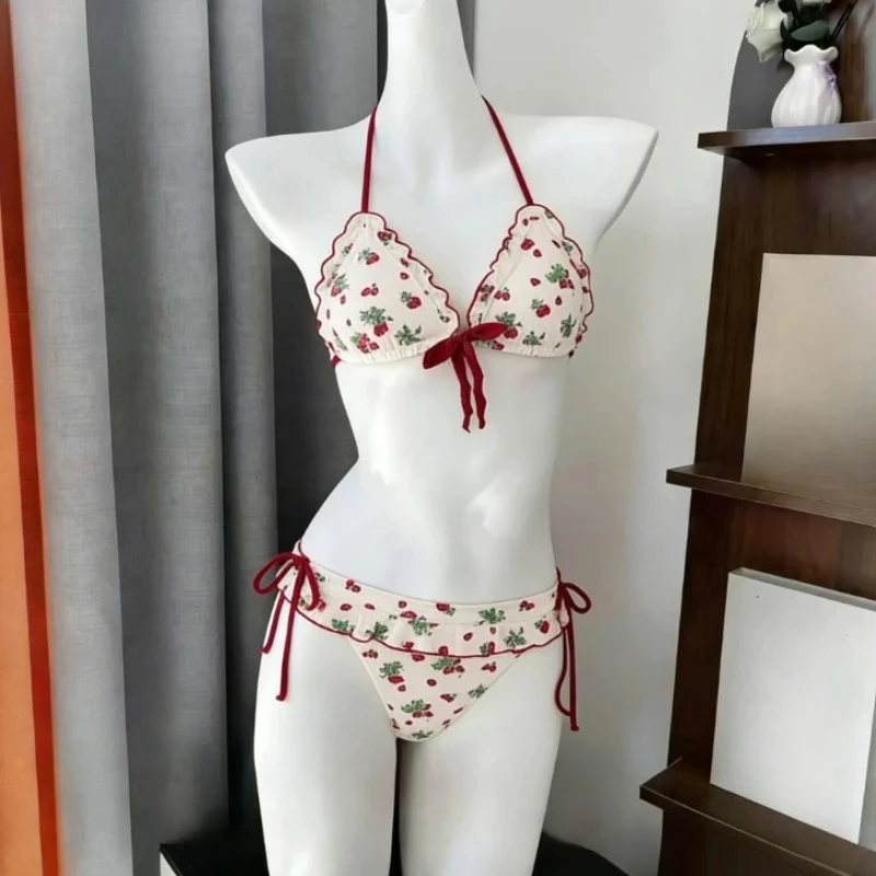 Kwiatowy komplet bikini wiązany na szyi Morela