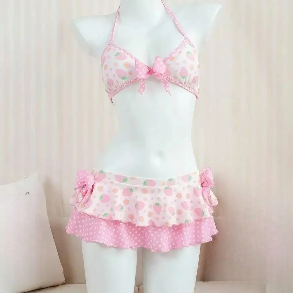 Kwiatowy komplet bikini wiązany na szyi Różowy