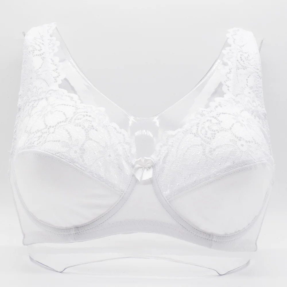 Kwiatowy koronkowy biustonosz transparentny plus size Biały