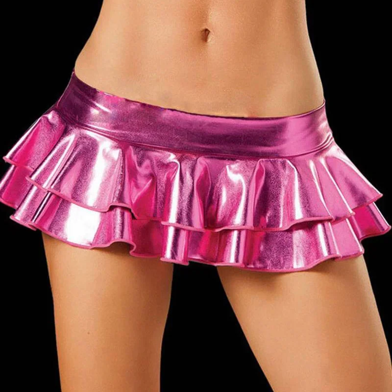 Lakierowana mini spódniczka w stylu glamour na imprezę Brązowy