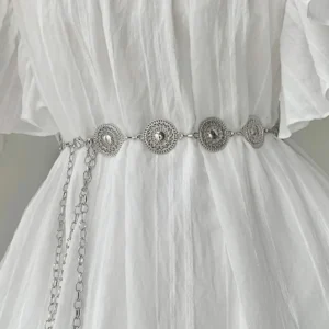 Łańcuszek do talii metalowy boho steampunk damski Srebrny