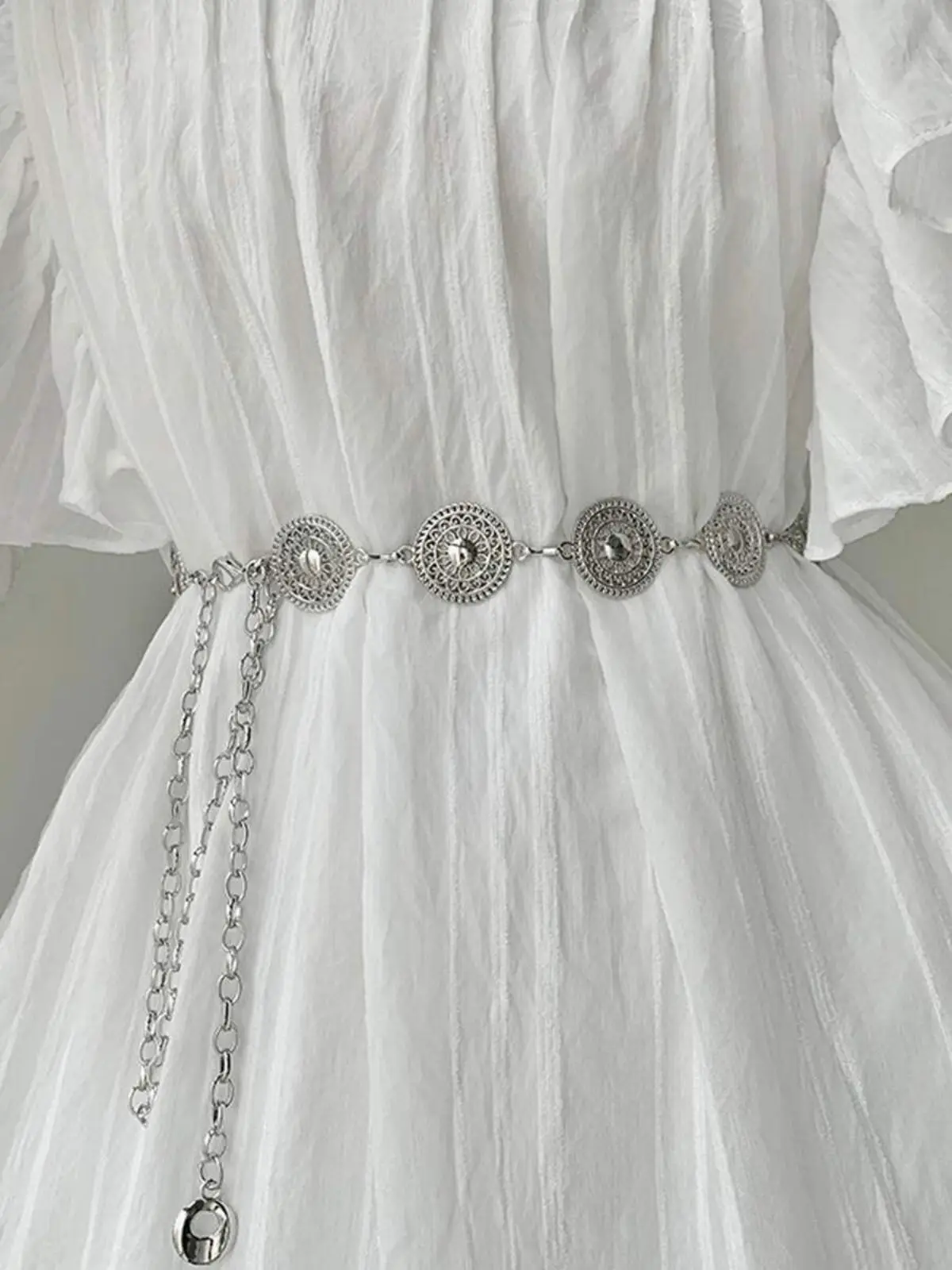 Łańcuszek do talii metalowy boho steampunk damski Srebrny