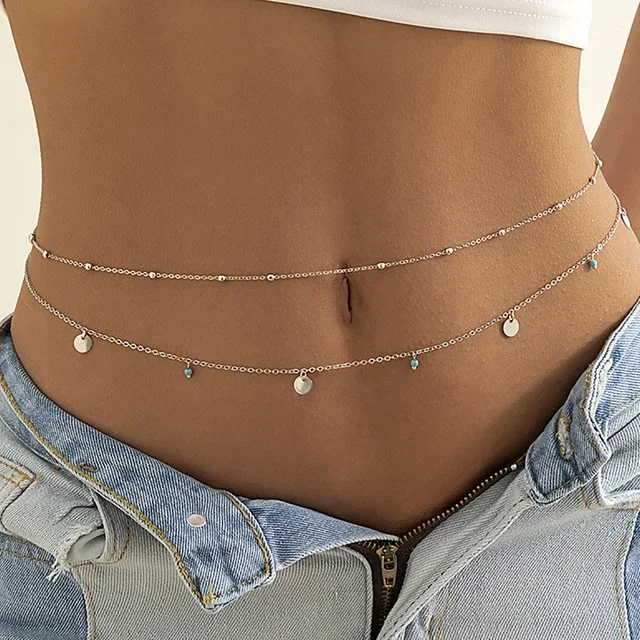 Łańcuszek na brzuch z perłami body chain Posrebrzane