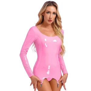 Lateksowa mini sukienka bodycon na imprezę Różowy c