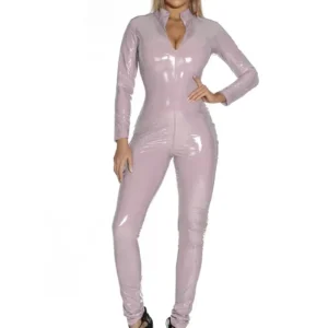 Lateksowe body wetlook damskie z efektem lakieru Różowy