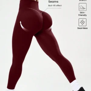 Legginsy do biegania z dekoltem V na plecach i efektem push up Burgundia