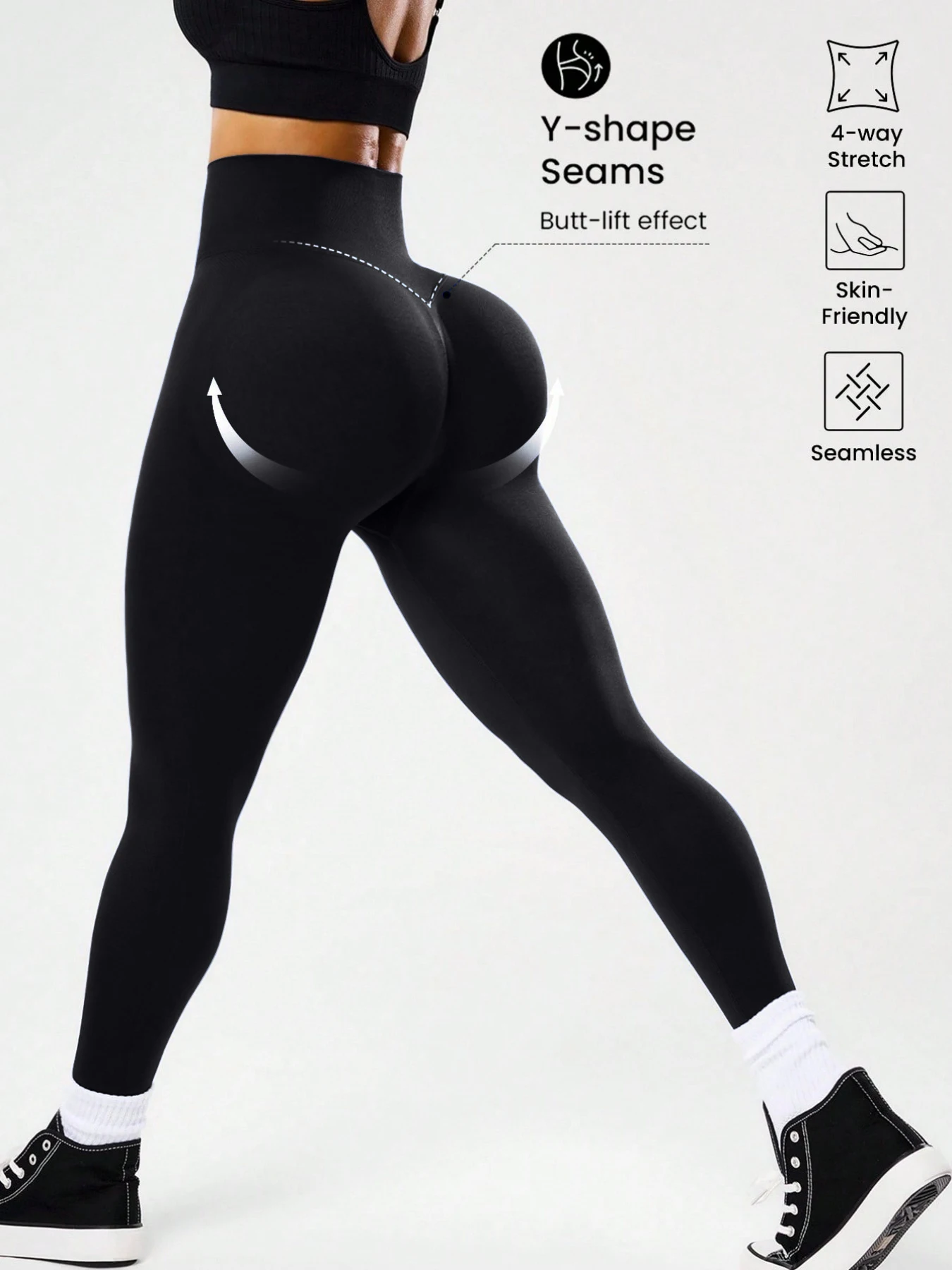Legginsy do biegania z dekoltem V na plecach i efektem push up Czarny