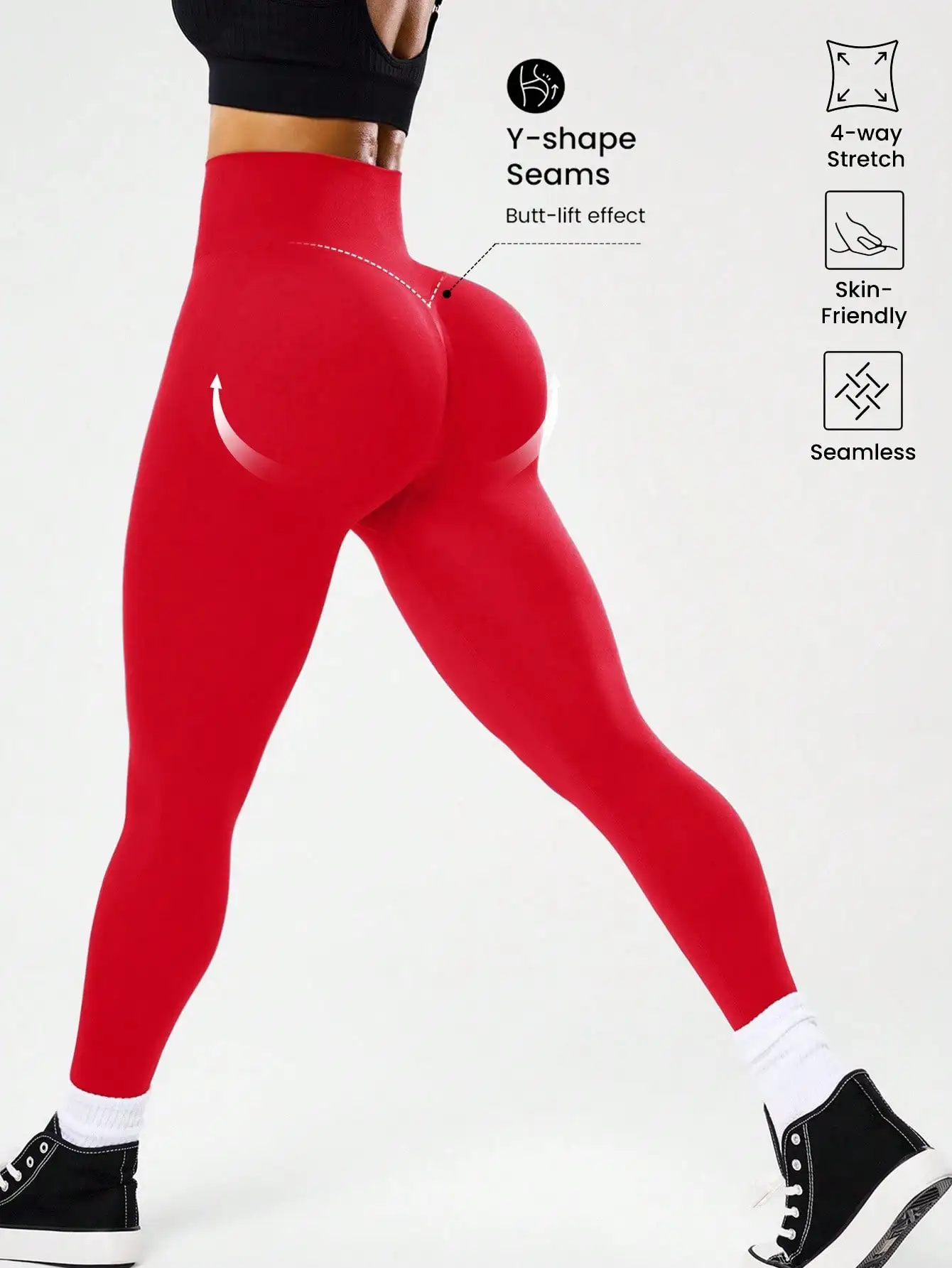 Legginsy do biegania z dekoltem V na plecach i efektem push up Czerwony