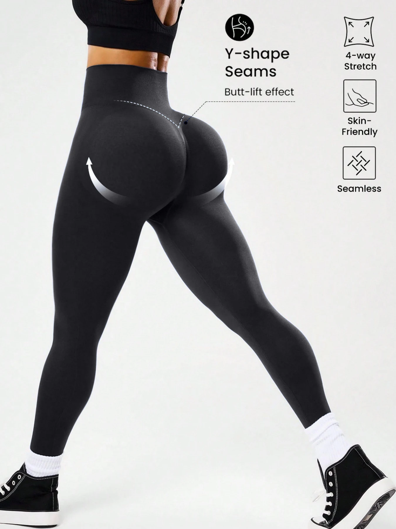 Legginsy do biegania z dekoltem V na plecach i efektem push up Szary