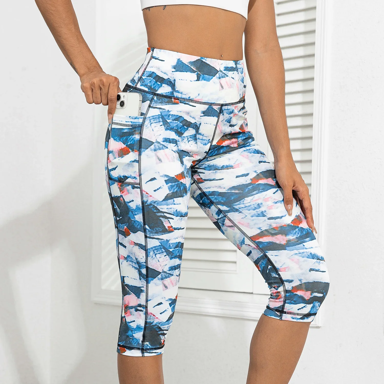 Legginsy do biegania z wysokim stanem Push Up i wzorem Lawenda