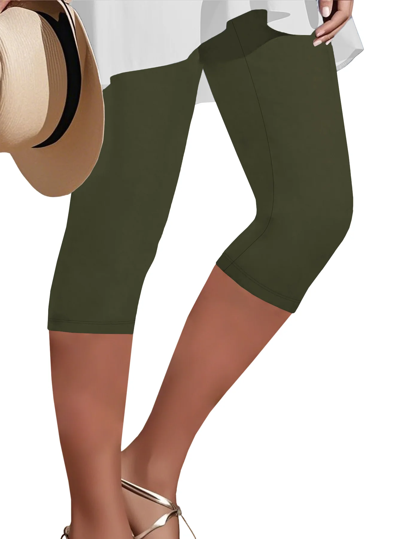 Legginsy capri damskie do jogi nieprześwitujące na co dzień Armijna zieleń