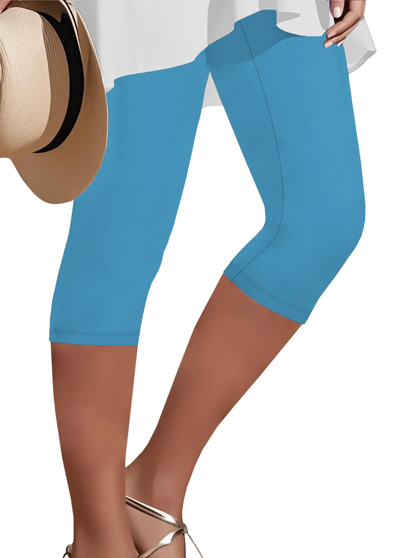 Legginsy capri damskie do jogi nieprześwitujące na co dzień Błękitny