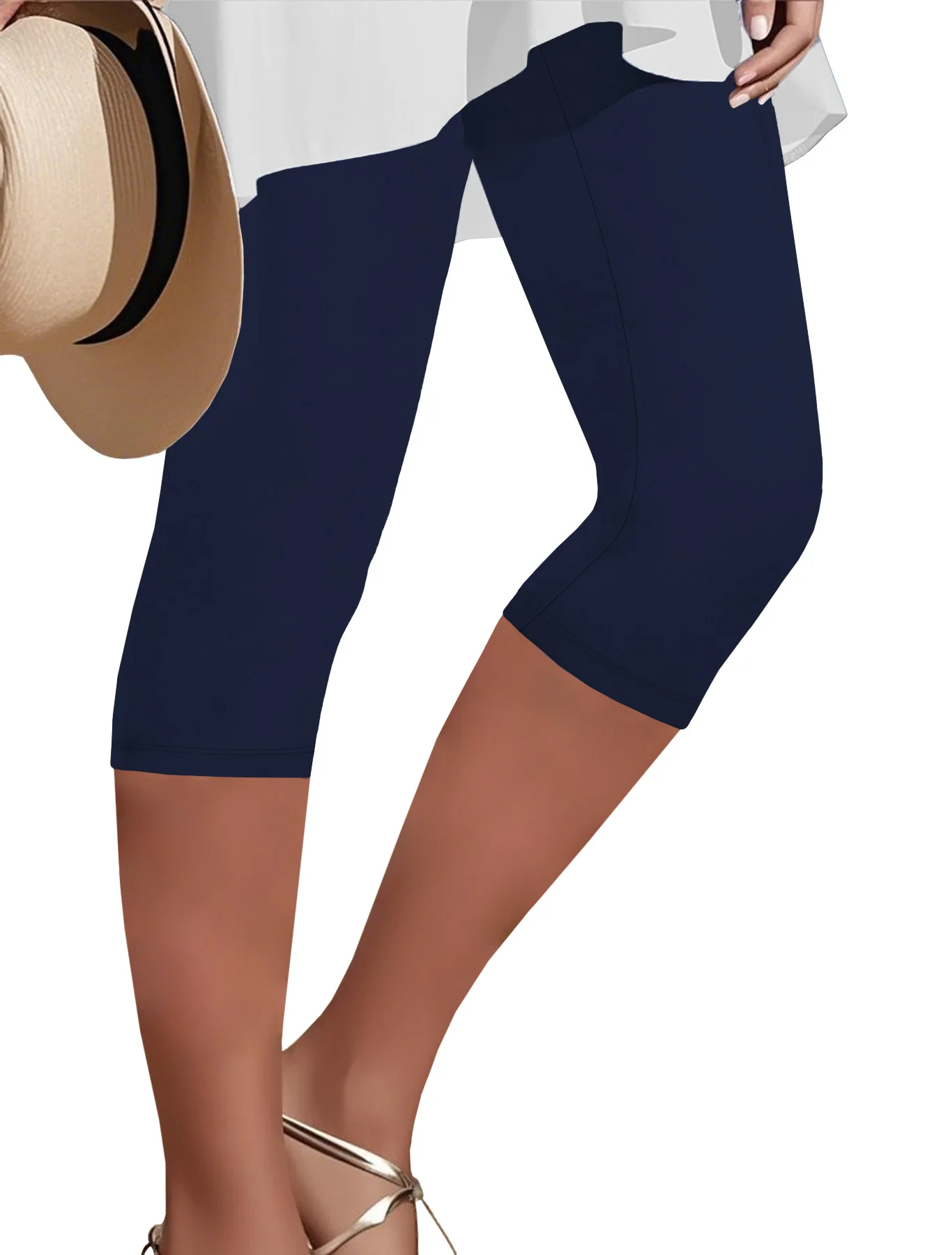 Legginsy capri damskie do jogi nieprześwitujące na co dzień Granatowy
